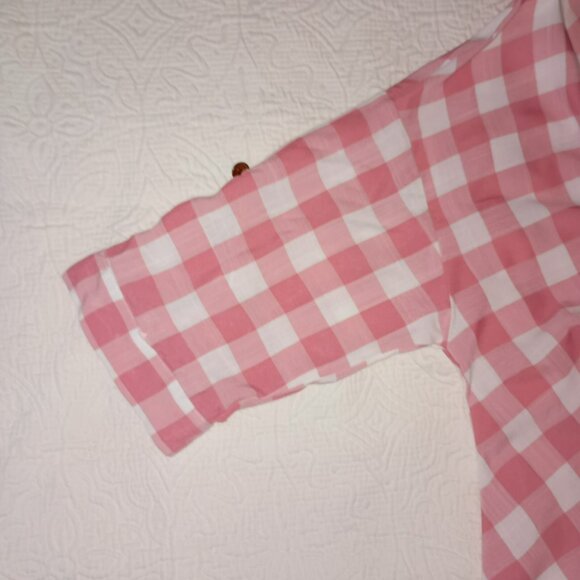 Atikshop Button-Up Shirt Pink & Yellow Gingham Colorblock Front Pocket Womens - Picture 8 of 13